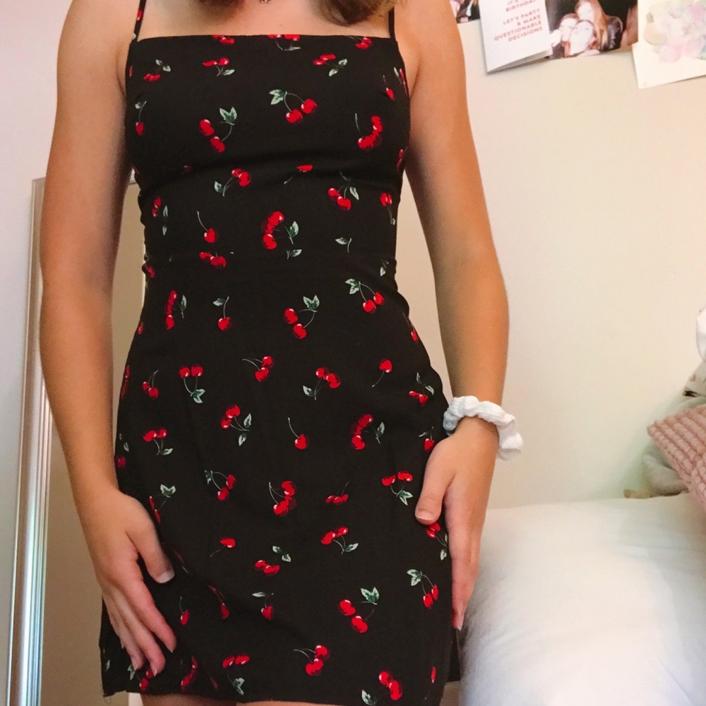 Black Dress with Cherry Detail